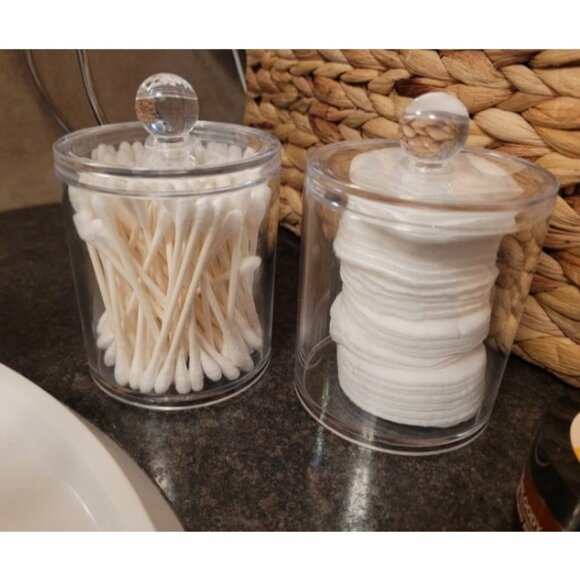 2 Pack of 12 Oz. Qtip Dispenser Apothecary Jars Bathroom with Labels - Picture 1 of 1